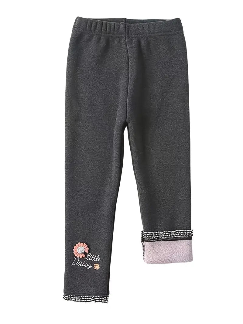 Pantalon Legging Fille Hiver – Doublé Chaud avec Motif Fleur Daisy