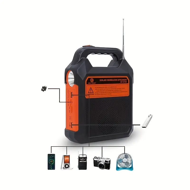 Lampe solaire portable multifonction – Éclairage LED, radio FM et alimentation d’appoint pour camping et urgences