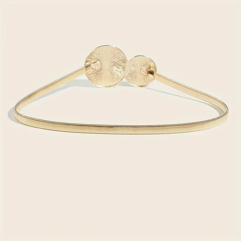 Ceinture femme élastique dorée avec double cercle – Accessoire chic pour robe et soirée