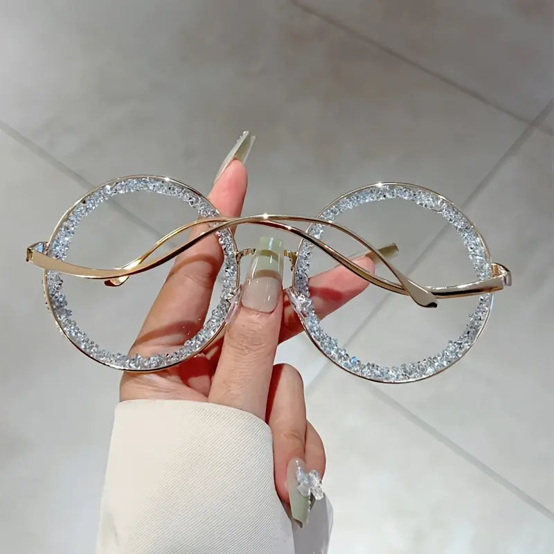 Lunettes femme rondes fantaisie – Monture argentée avec strass scintillants