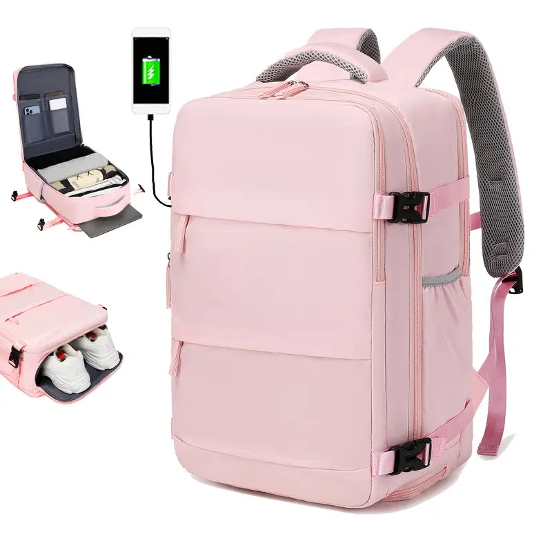 Sac à dos décontracté – Grand sac de voyage pliable avec port USB et compartiment chaussures