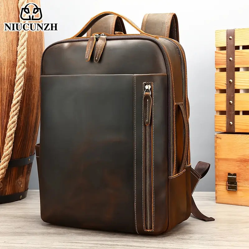 Sac à dos homme en cuir marron vintage – Élégant, robuste et idéal pour ordinateur portable