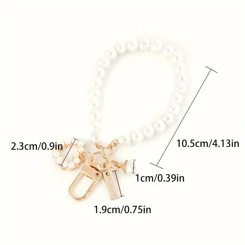 Porte-clés femme perles élégantes – Breloque chic avec pendentif nacre et doré