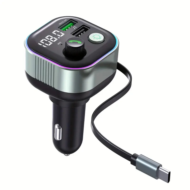 Transmetteur FM Bluetooth Voiture avec Chargeur USB & Type-C – Kit Mains Libres et Musique Haute Qualité