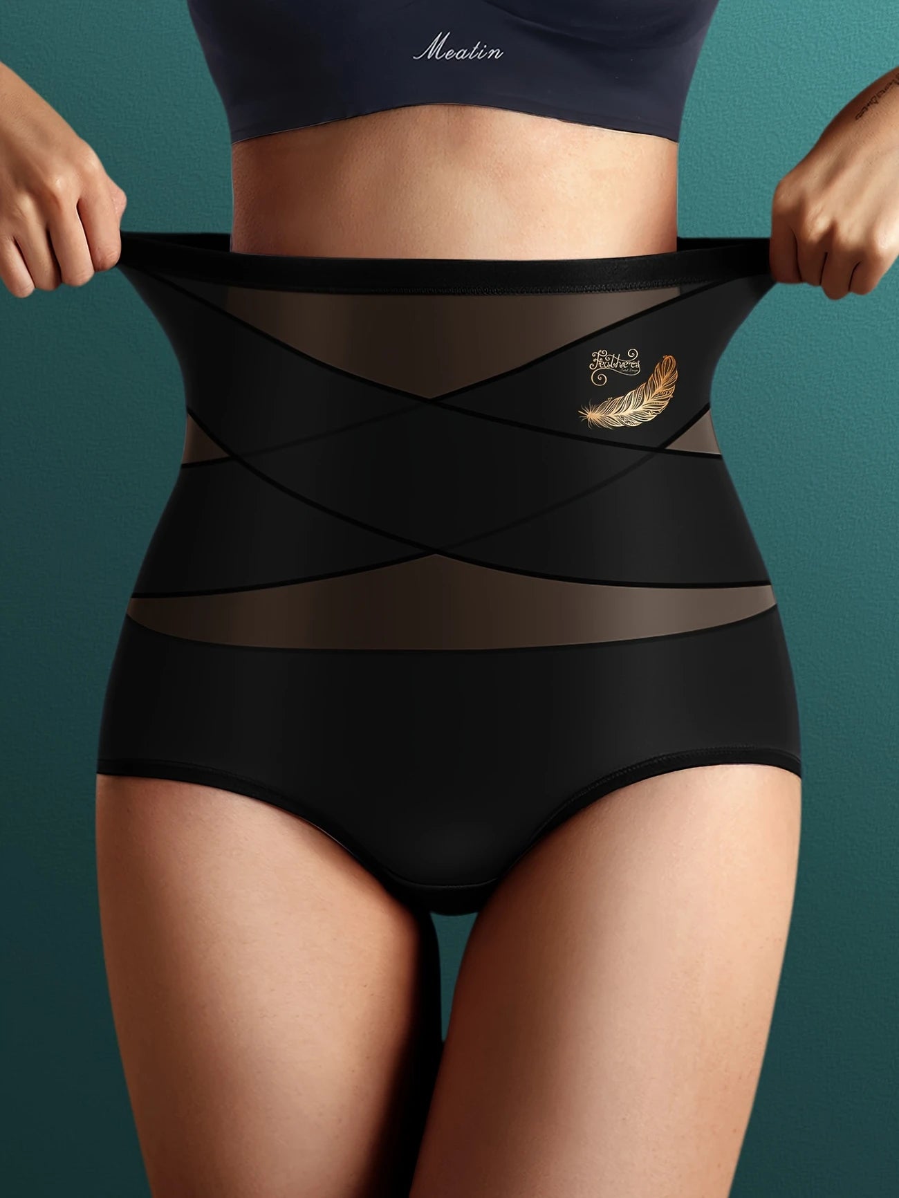 Lot de 2 Shorty Gainant Femme Taille Haute avec Tulle Croisé – Effet Sculptant, Maintien Ventre Plat et Silhouette Redessinée