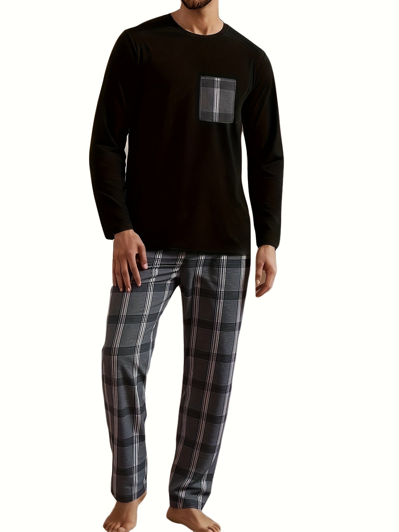 Pyjama 2 pièces grande taille pour homme à manches longues