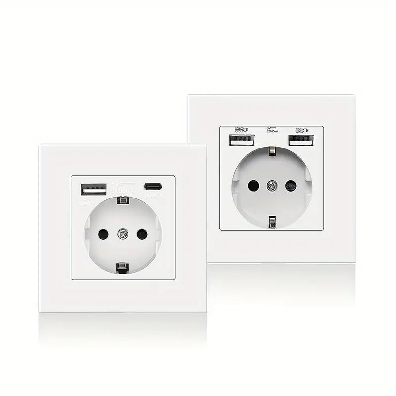 Prise murale double USB + Type-C intégrés – Prise européenne encastrable 16A pour charge rapide smartphone et tablette