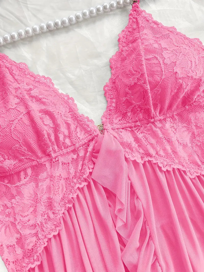 Nuisette Femme Dentelle et Volants – Sous-vêtements et Pyjamas Sexy & Élégants avec String Assorti