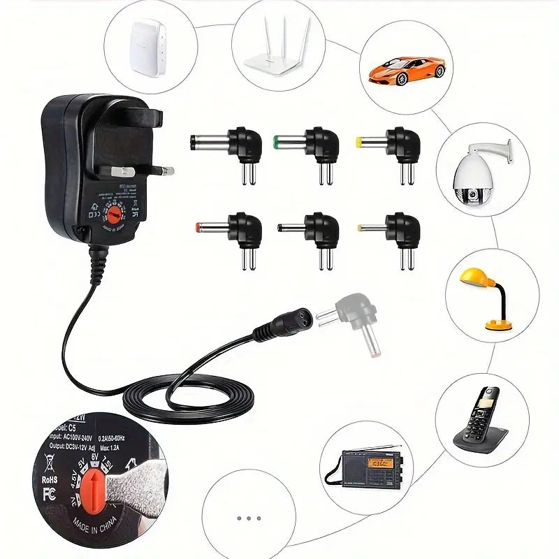 Adaptateur Secteur Universel 3-12V – Chargeur Alimentation AC/DC avec Embouts Multiples et Tension Réglable