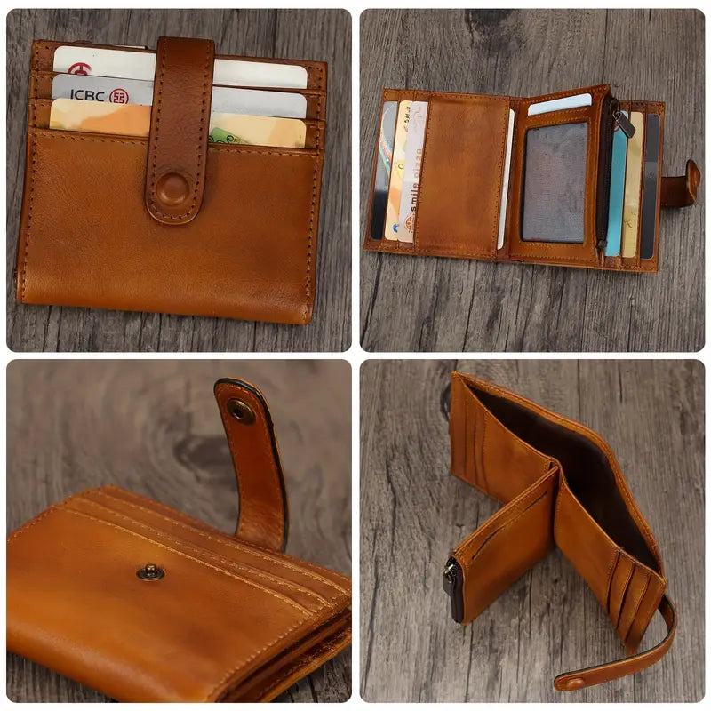 Portefeuille femme en cuir marron – Compact, élégant et multi-compartiments