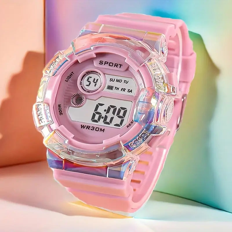 Montre Digitale Enfant Sport Étanche – Bracelet Silicone Vert Transparent avec Écran LED