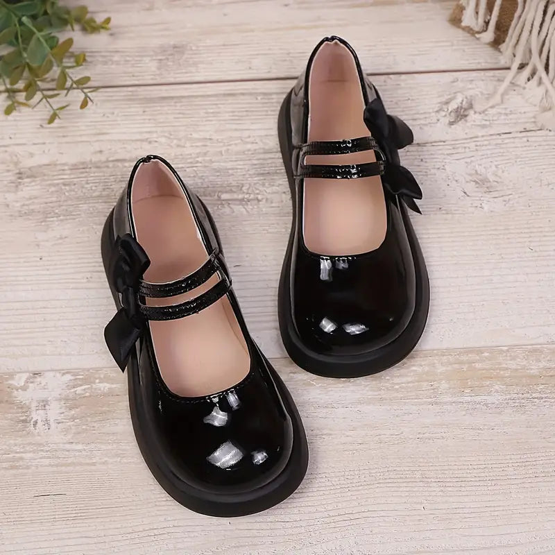Ballerines fille noires vernies avec nœud élégant – Chaussures habillées confortables