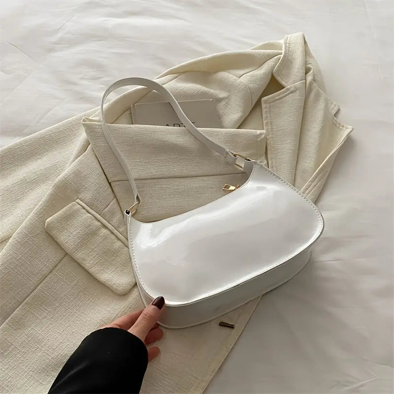 Sac bandoulière femme – Petit sac à main baguette chic en simili cuir brillant