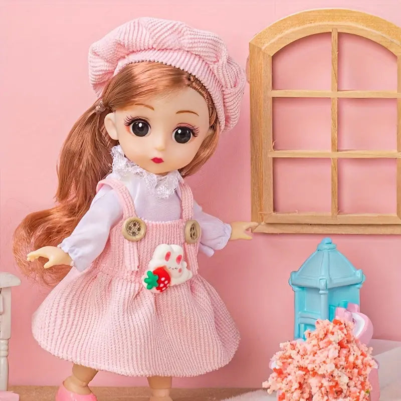 Poupée 16 cm articulée avec tenue élégante et béret – Jouet mode et jeu d’imitation pour enfants