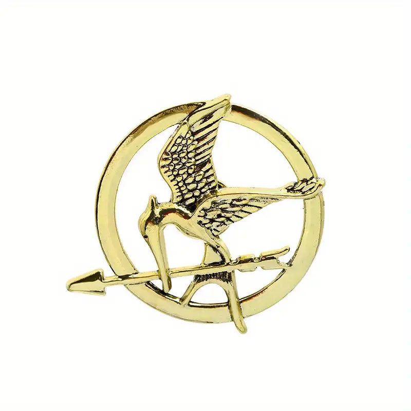Broche oiseau doré avec flèche – Accessoire de costume élégant et vintage pour femme