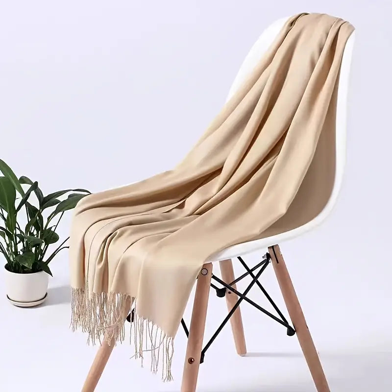Châle femme en pashmina bleu marine – Écharpe élégante avec franges pour toutes saisons