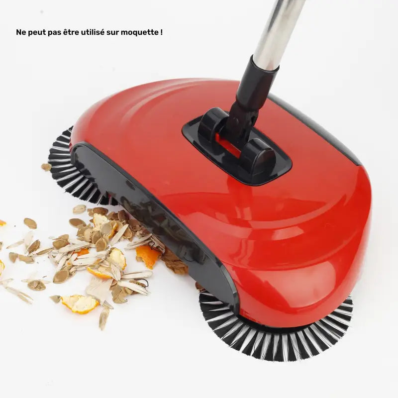Balai Mécanique Rotatif 360° Sans Électricité – Ramasse-Poussière et Débris avec Brosse Intégrée