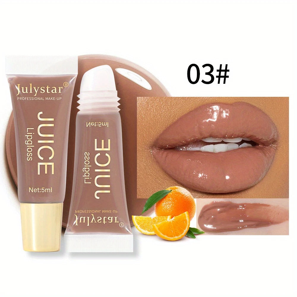 Gloss Lèvres Brillant JULYSTAR Teinte 01-04 – Effet Jus Hydratant Nude Caramel, Finition Naturelle & Gourmande
