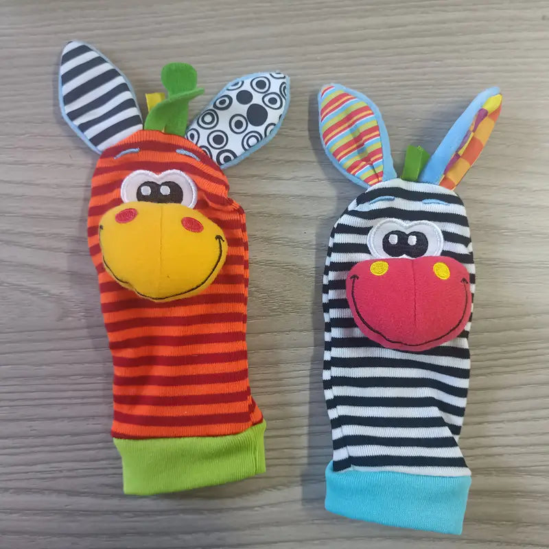 Hochet bébé en forme de chaussettes et bracelets animaux – Jouets d’éveil sensoriels et sonores pour activités ludiques