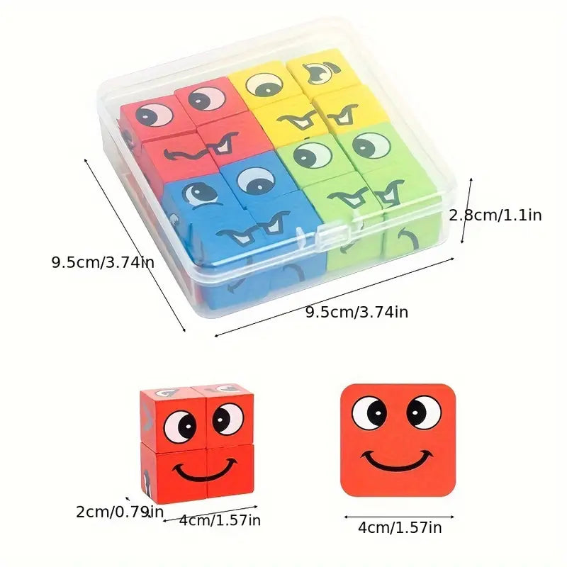 Cubes Casse-Tête Émotions – Puzzle Éducatif en Bois Coloré pour Enfants avec Visages Amusants