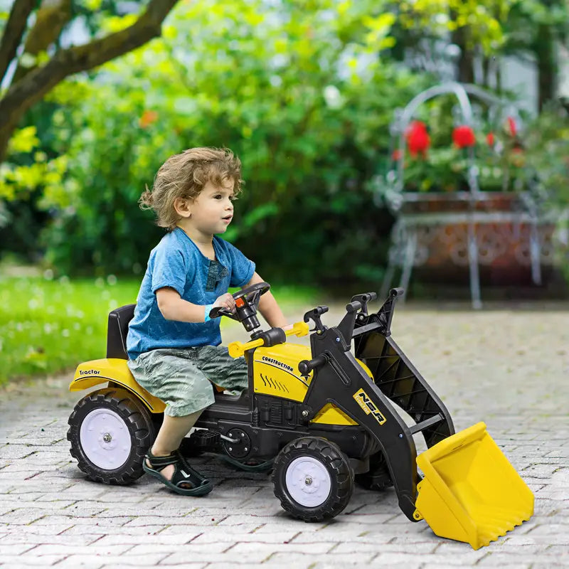 Tracteur pelleteuse enfant à pédales – Véhicule de chantier réaliste avec godet basculant