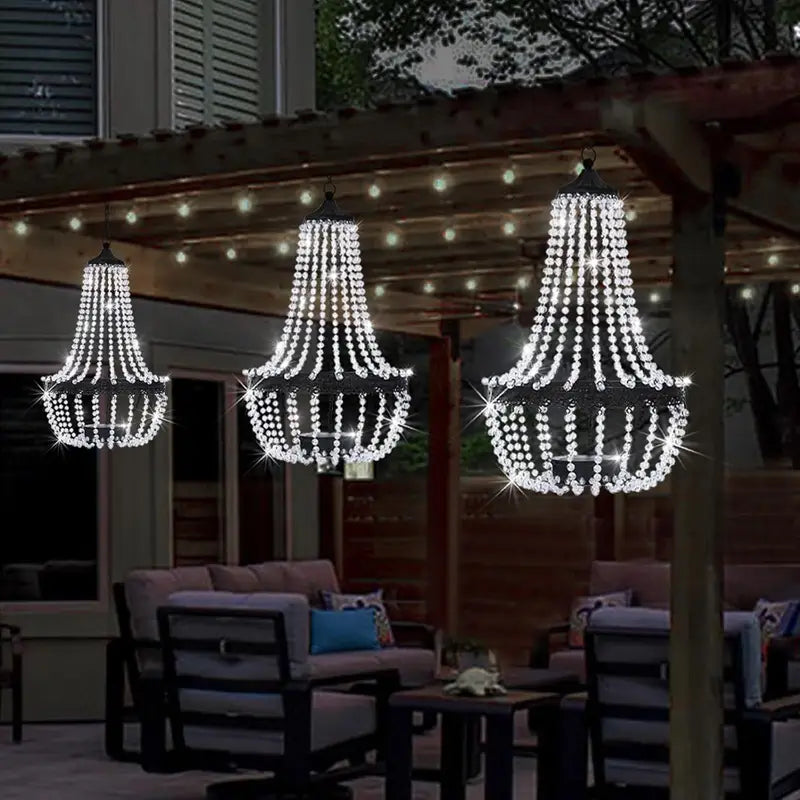 Lustre LED Extérieur Cristal – Suspension Décorative Étanche pour Soirées, Mariages et Fêtes de Jardin