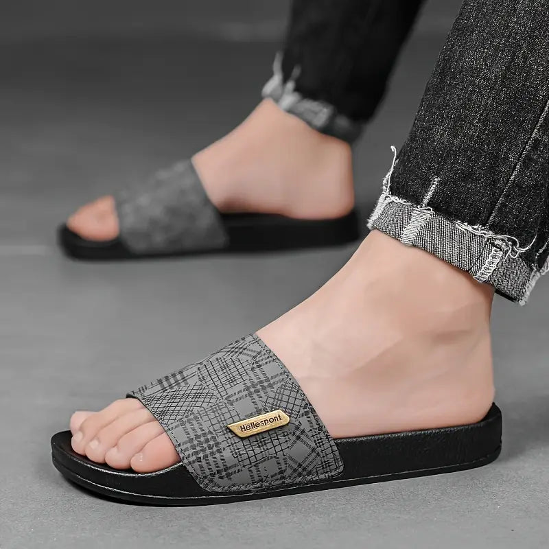 Sandales garçon noires à motif géométrique – Pantoufles d’été légères et confortables