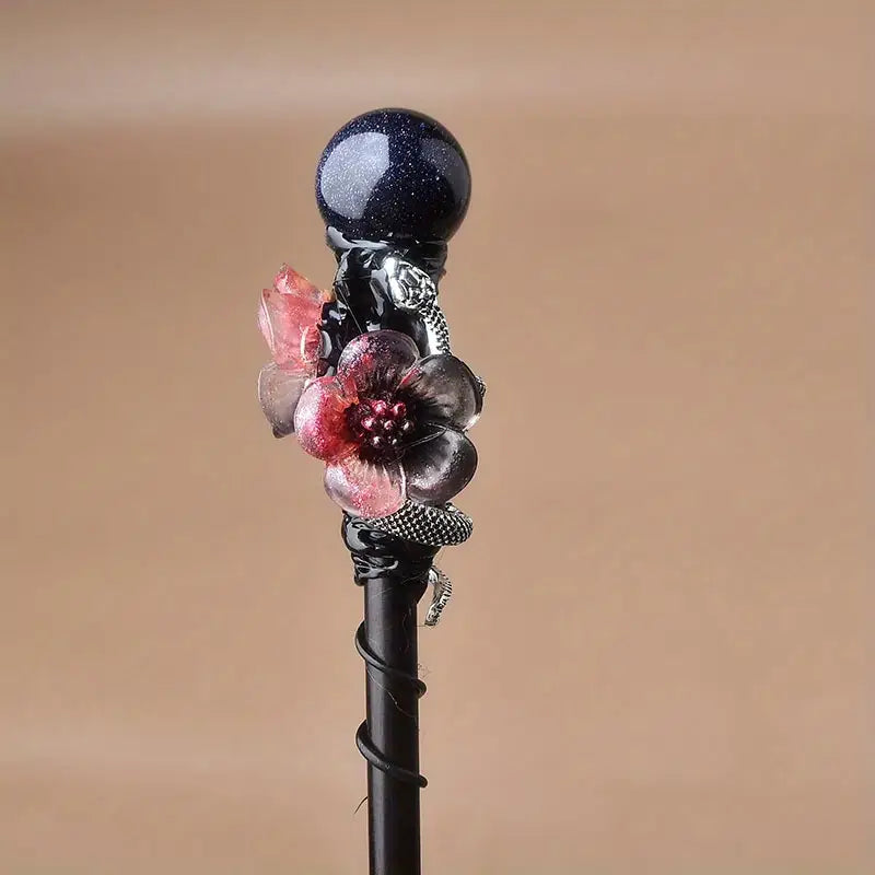 Baguette magique avec cristaux – Accessoire de déguisement fantasy et cosplay sorcier