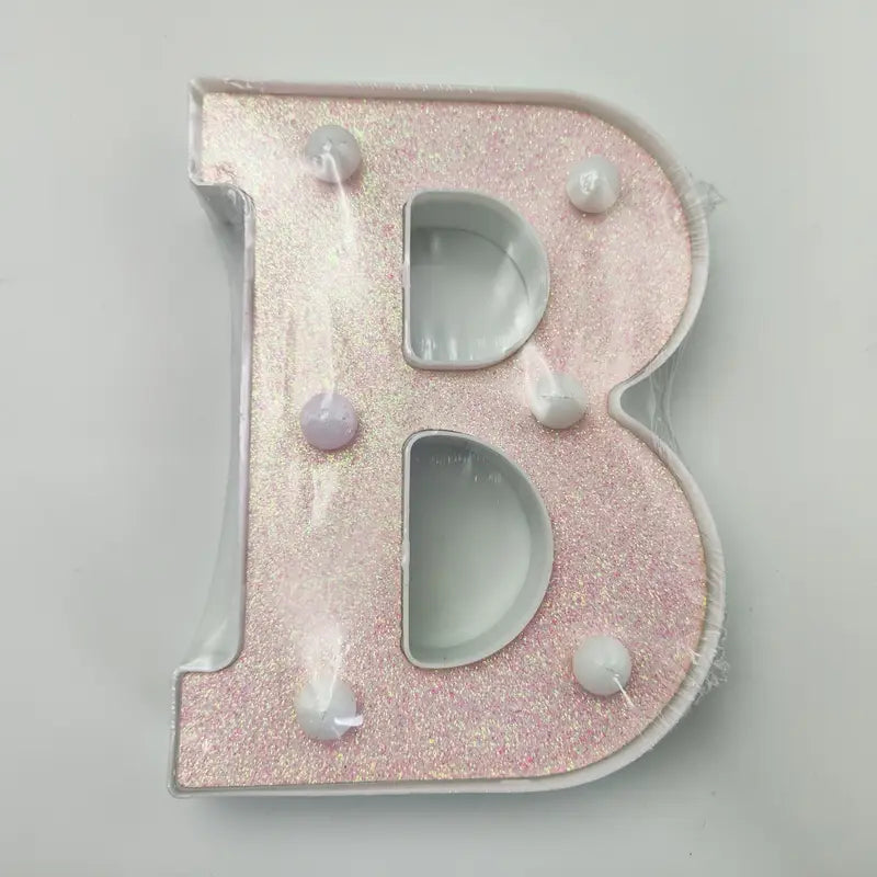 Lettre Lumineuse LED Alphabet Décorative – Initiale E Rose Pailleté pour Éclairage de Chambre et Fête