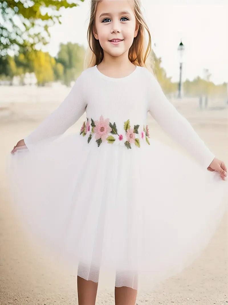 Robe Bébé Fille en Tulle Rose Fuchsia avec Fleurs – Tenue Chic pour Anniversaire et Cérémonie