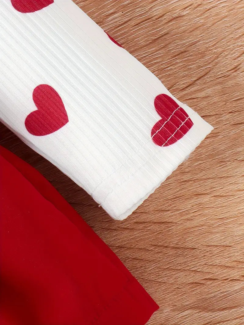 Robe Bébé Fille Blanche à Cœurs Rouges avec Grand Nœud – Tenue Mignonne et Élégante