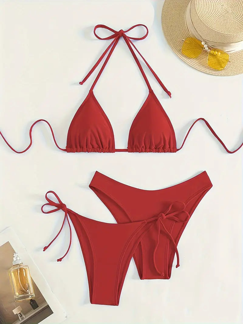 Ensemble Bikini Brésilien – Triangle Ajustable & Bas Échancré à Nouer