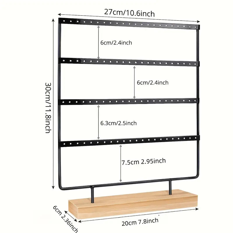 Support présentoir à bijoux mural en bois et métal – Rangement collier, bracelet et accessoires