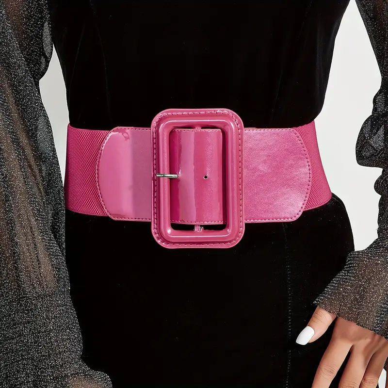 Ceinture femme large élastique jaune – Accessoire tendance avec boucle rectangulaire