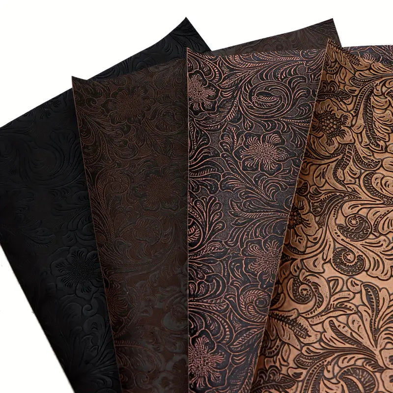 Tissu Simili Cuir Motif Floral Relief – Faux Cuir Décoratif pour Ameublement, Maroquinerie et DIY