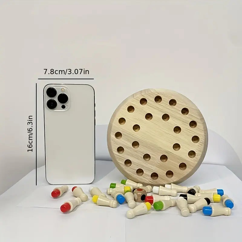 Jeu d’Éveil Mémoire en Bois pour Bébé – Plateau Educatif avec Pions et Dé Coloré