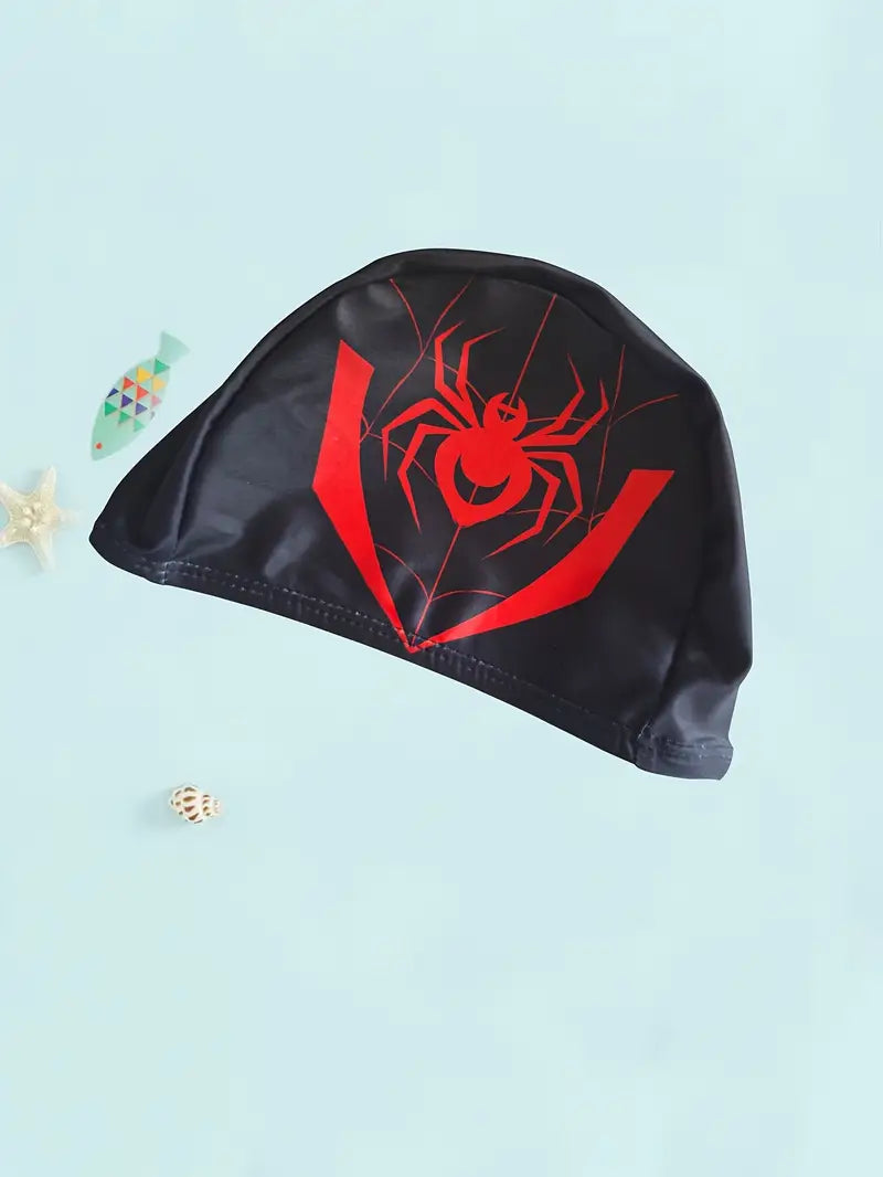 Maillot de bain garçon une pièce noir et rouge motif super-héros araignée + bonnet – Combinaison anti-UV été