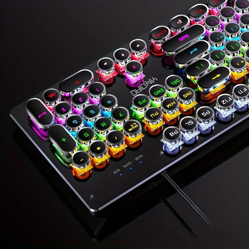 Clavier Mécanique Gaming Rétro-Éclairé RGB – Design Vintage Rond, Switches Bleus | Composants Informatiques