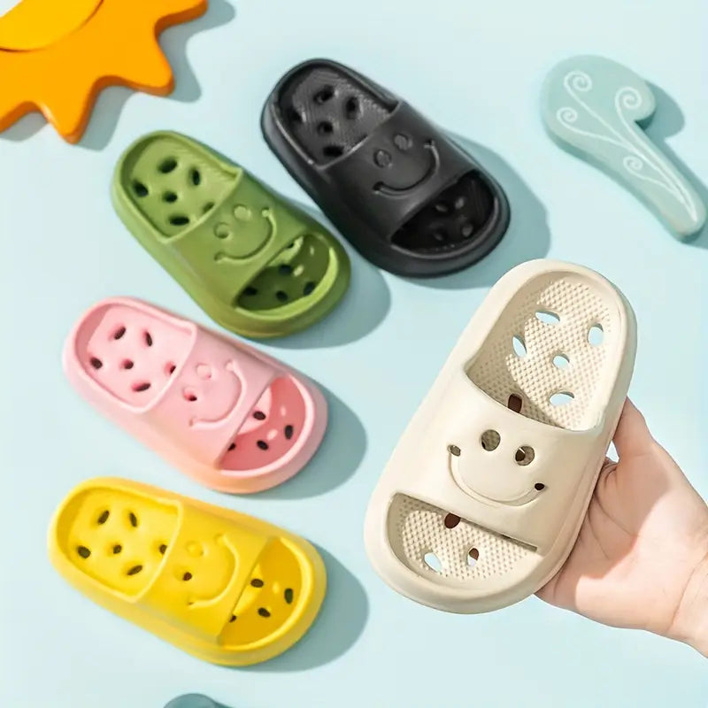 Sandales fille colorées antidérapantes – Claquettes d’été légères avec motif smiley