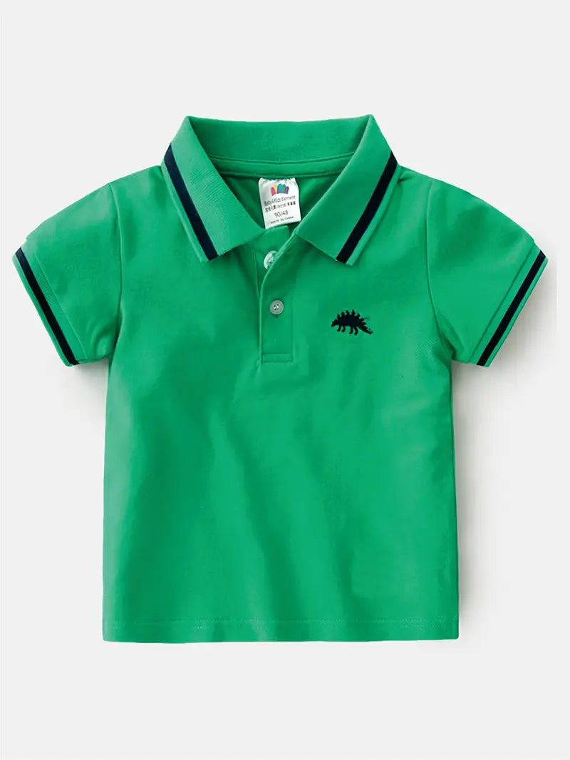 Polo Garçon Noir avec Col Classique et Broderie Dinosaure – T-shirt Chic et Décontracté Enfant