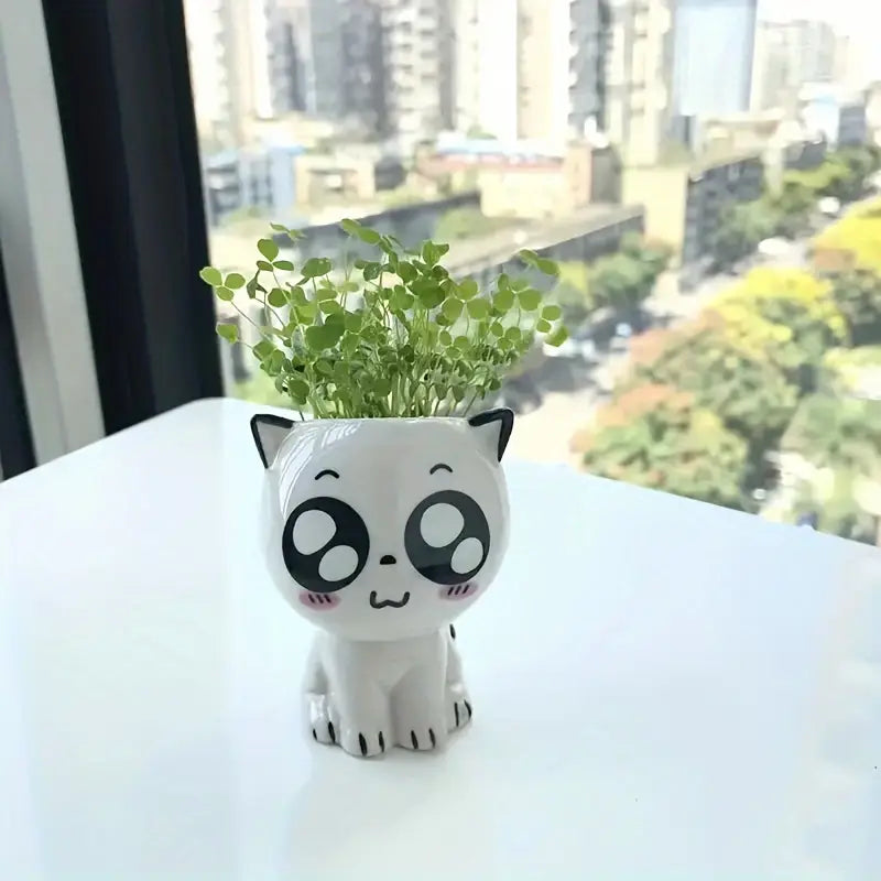Mini pot de fleurs en forme de chat – Jardinière décorative mignonne pour plantes et succulentes