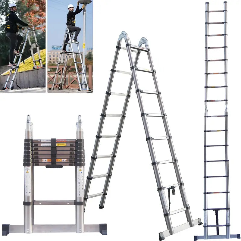 Échelle Télescopique 5M en Aluminium – Outils et Équipement Pliable, Sécurisée et Portable pour Bricolage et Travaux