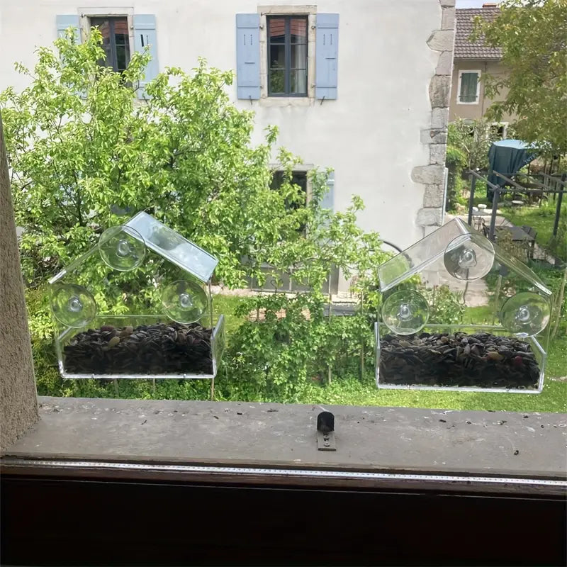 Mangeoire à Oiseaux Transparente avec Ventouses – Installation Facile sur Fenêtre, Observation et Nourrissage Extérieurs