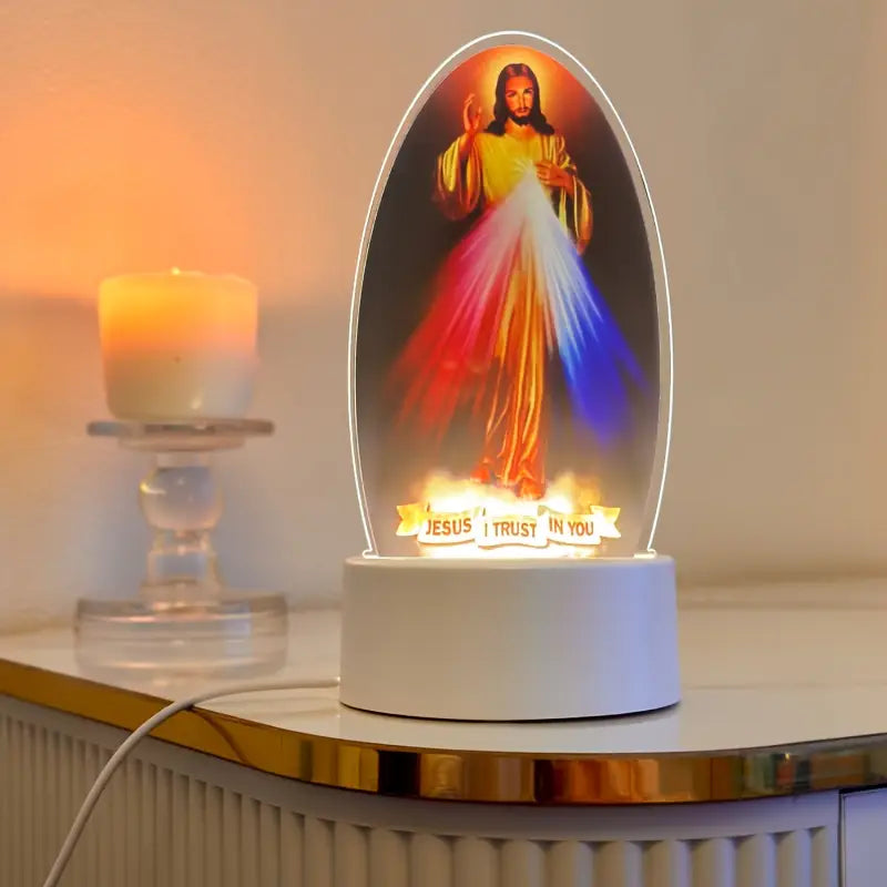 Lampe LED Religieuse Jésus Miséricordieux – Veilleuse Spirituelle avec Lumière Ambiance pour Maison et Chapelle