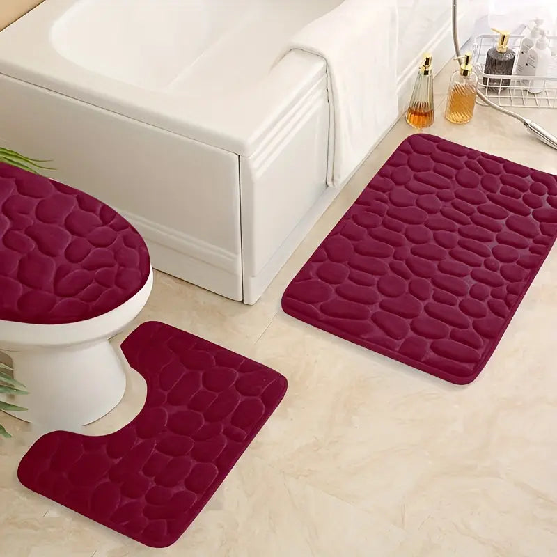 Ensemble de Tapis de Bain Antidérapants 3 Pièces – Effet Pierre, Ultra-Doux et Absorbant