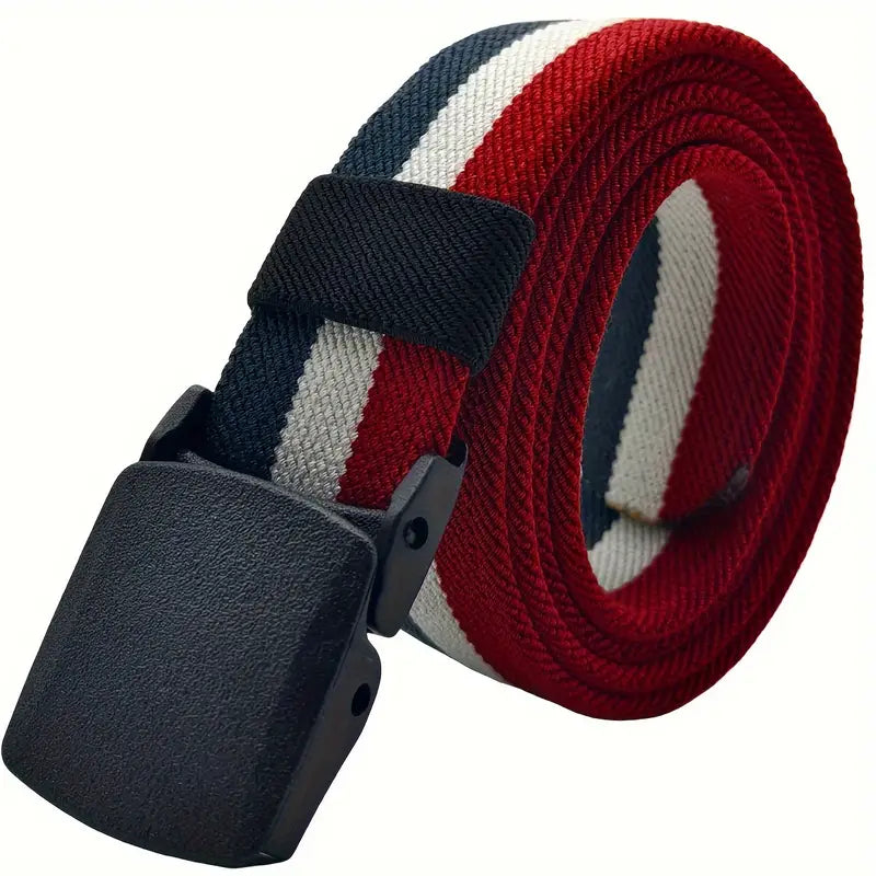 Ceinture homme tricolore en toile avec boucle automatique – Style décontracté et tendance