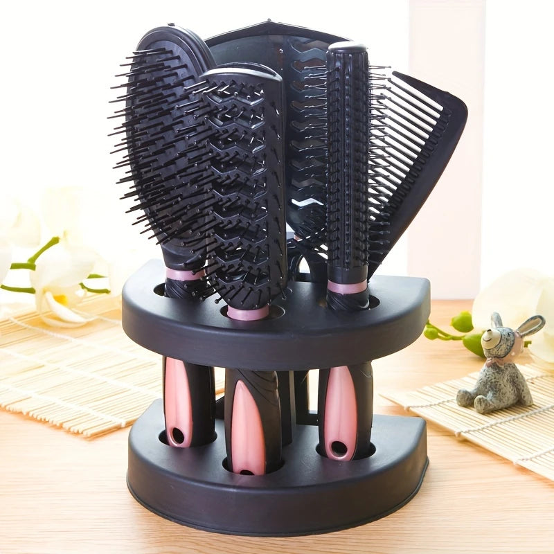 Ensemble Brosse & Peignes 5-en-1 avec Support Rotatif – Kit Coiffure Complet pour Tous Types de Cheveux