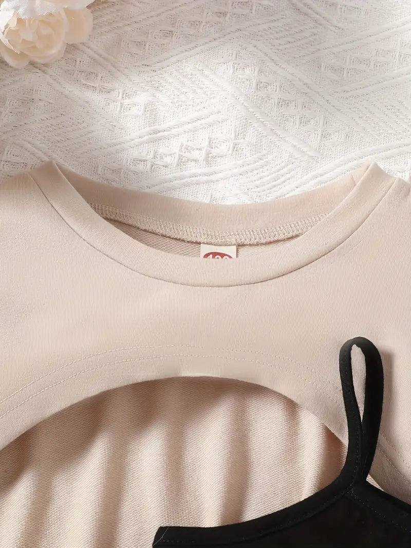 Haut fille crop top noir imprimé Los Angeles avec gilet manches longues – Style tendance et confortable