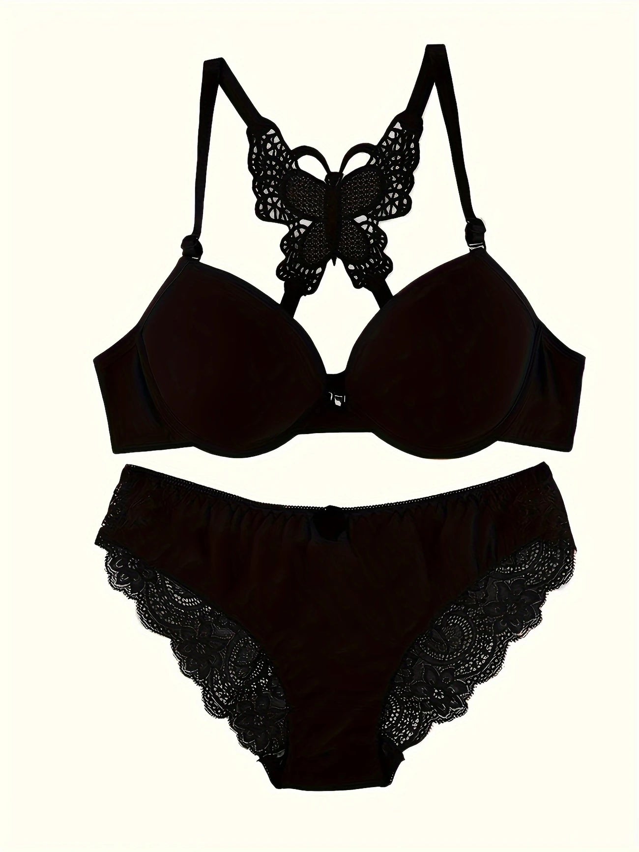 Ensemble lingerie femme push-up – Soutien-gorge à armatures avec culotte nœud chic