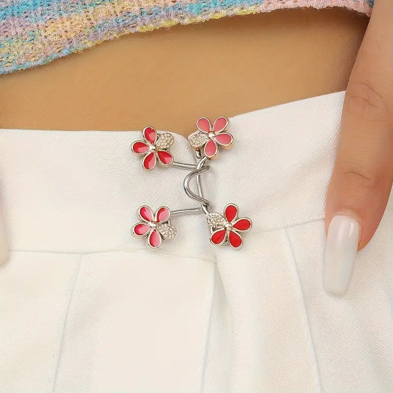 Extenseur de ceinture femme avec fleurs roses – Accessoire élégant et ajustable pour pantalon